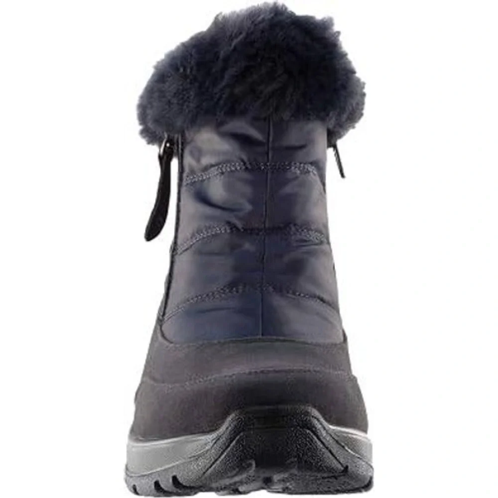 Easy Street Womens Frosty Winter Boots Navy Blue Faux Fur Ankle Booties Size 7 W